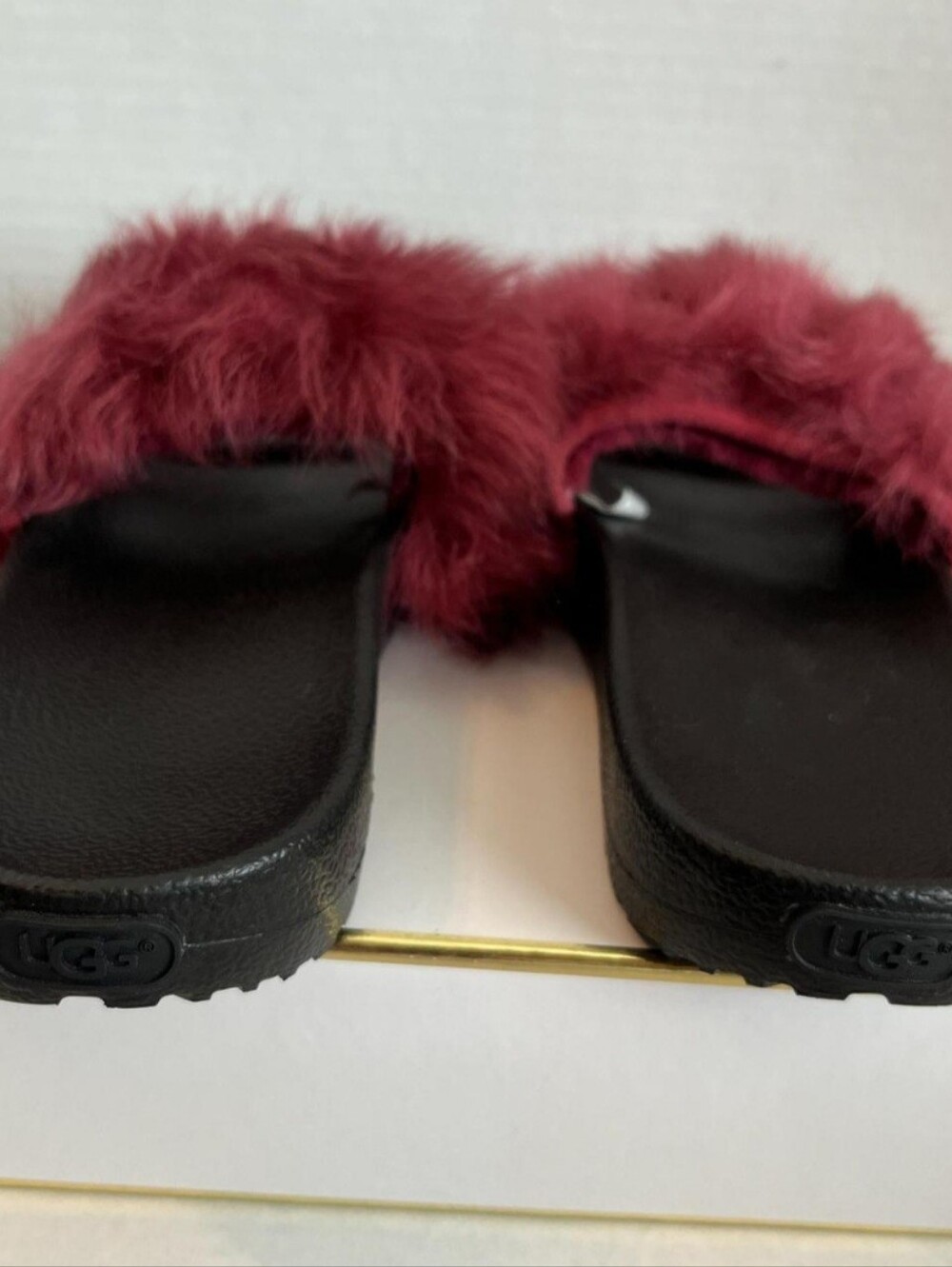 UGG Burgundy Faux Fur Slide Sandals - Picture 4 of 4